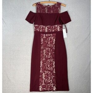 NWT Maggy London Cocktail‎ Dress Women’s Size 8 Wine Lace Romantic Holiday Sexy